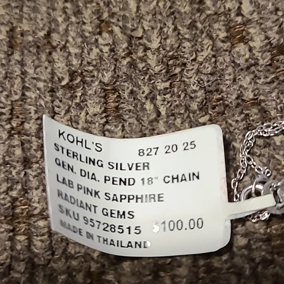 STERLING SILVER GENUINE DIAMOND LAB CREATED PINK SAPPHIRE PENDANT 18" - Picture 7 of 8